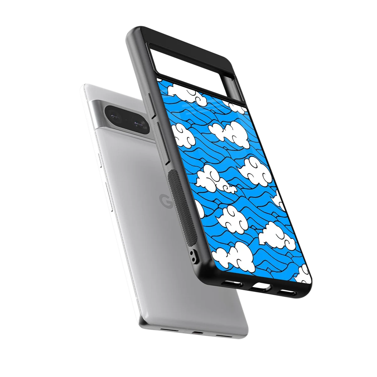 Azure Dreams sleek google pixel 8 cover with tempered glass back and TPU edges