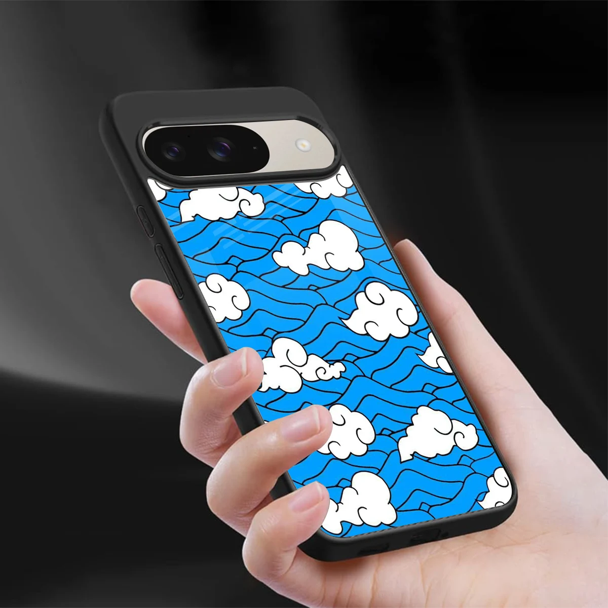 Azure Dreams sleek google pixel 9 cover with tempered glass back and TPU edges