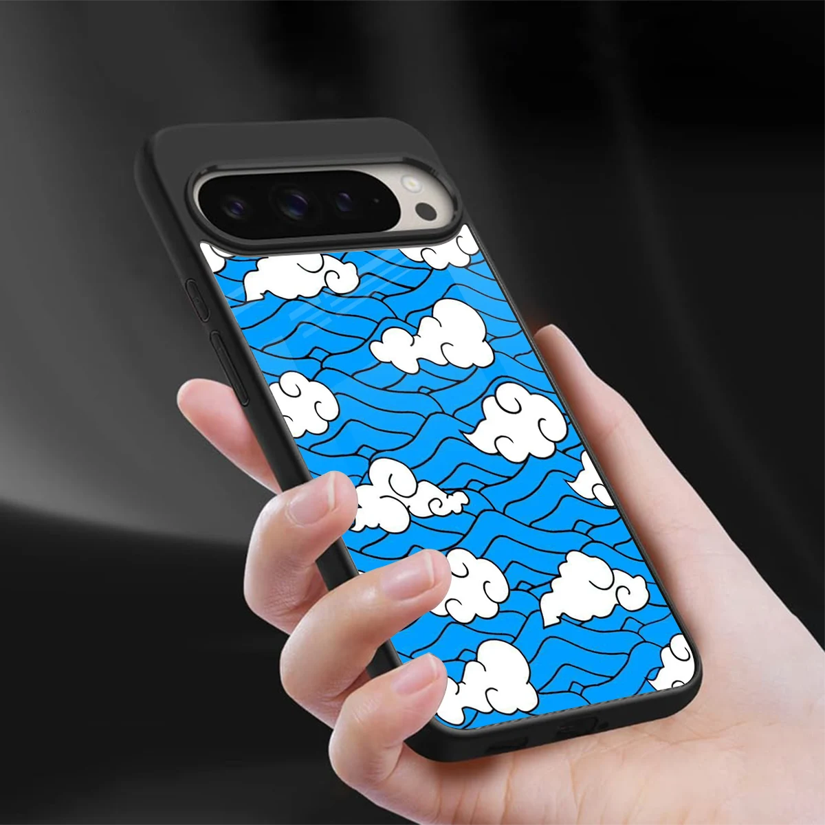 Azure Dreams sleek google pixel 9 pro cover with tempered glass back and TPU edges