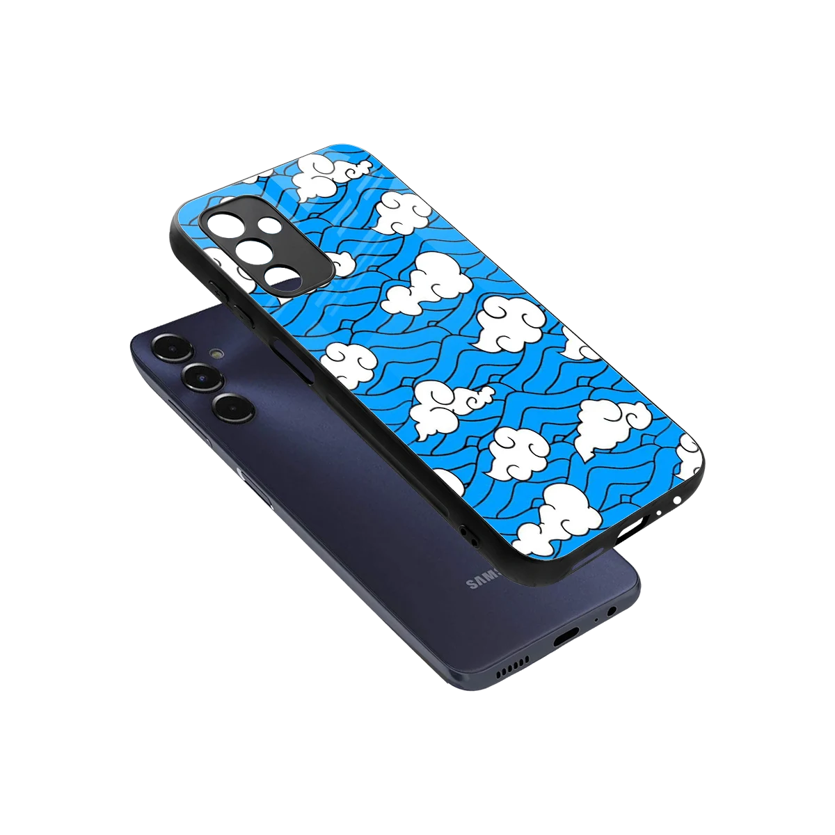 Azure Dreams sleek samsung galaxy m14 5g cover with tempered glass back and TPU edges