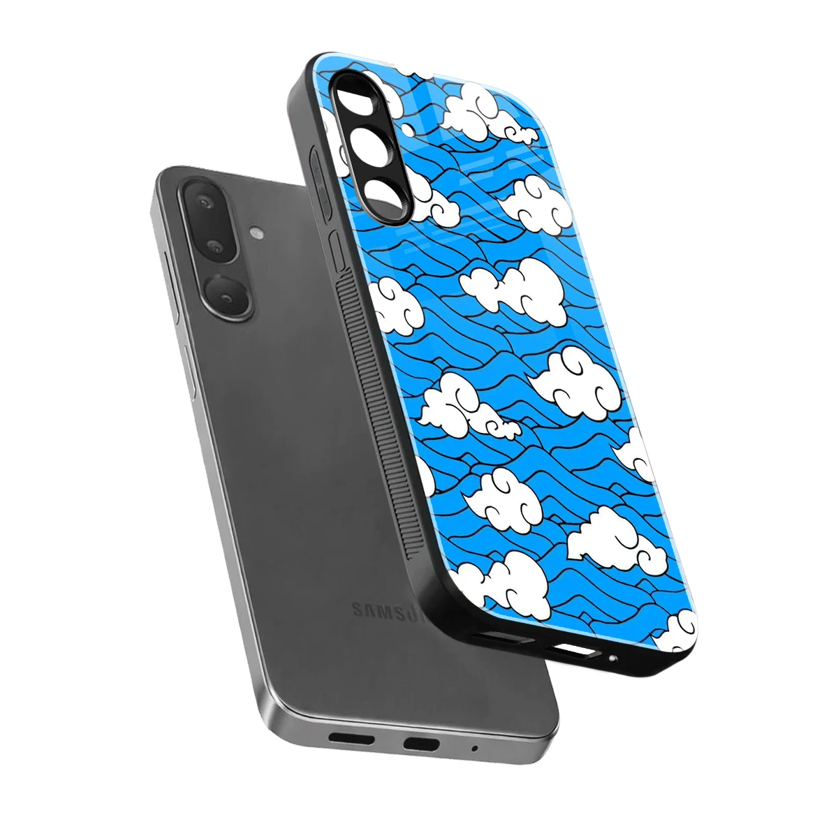 Azure Dreams sleek samsung galaxy m56 5g cover with tempered glass back and TPU edges