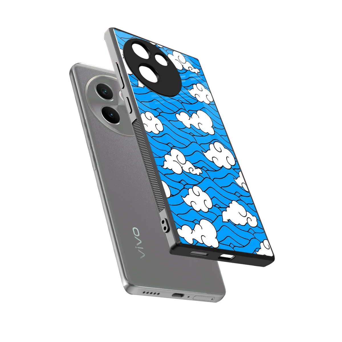 Azure Dreams sleek vivo v30e cover with tempered glass back and TPU edges