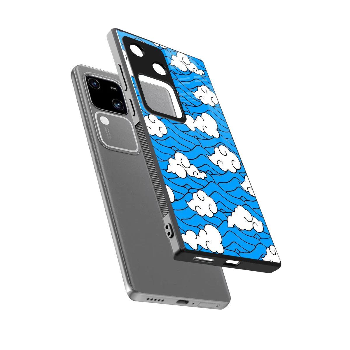 Azure Dreams sleek vivo v30 cover with tempered glass back and TPU edges