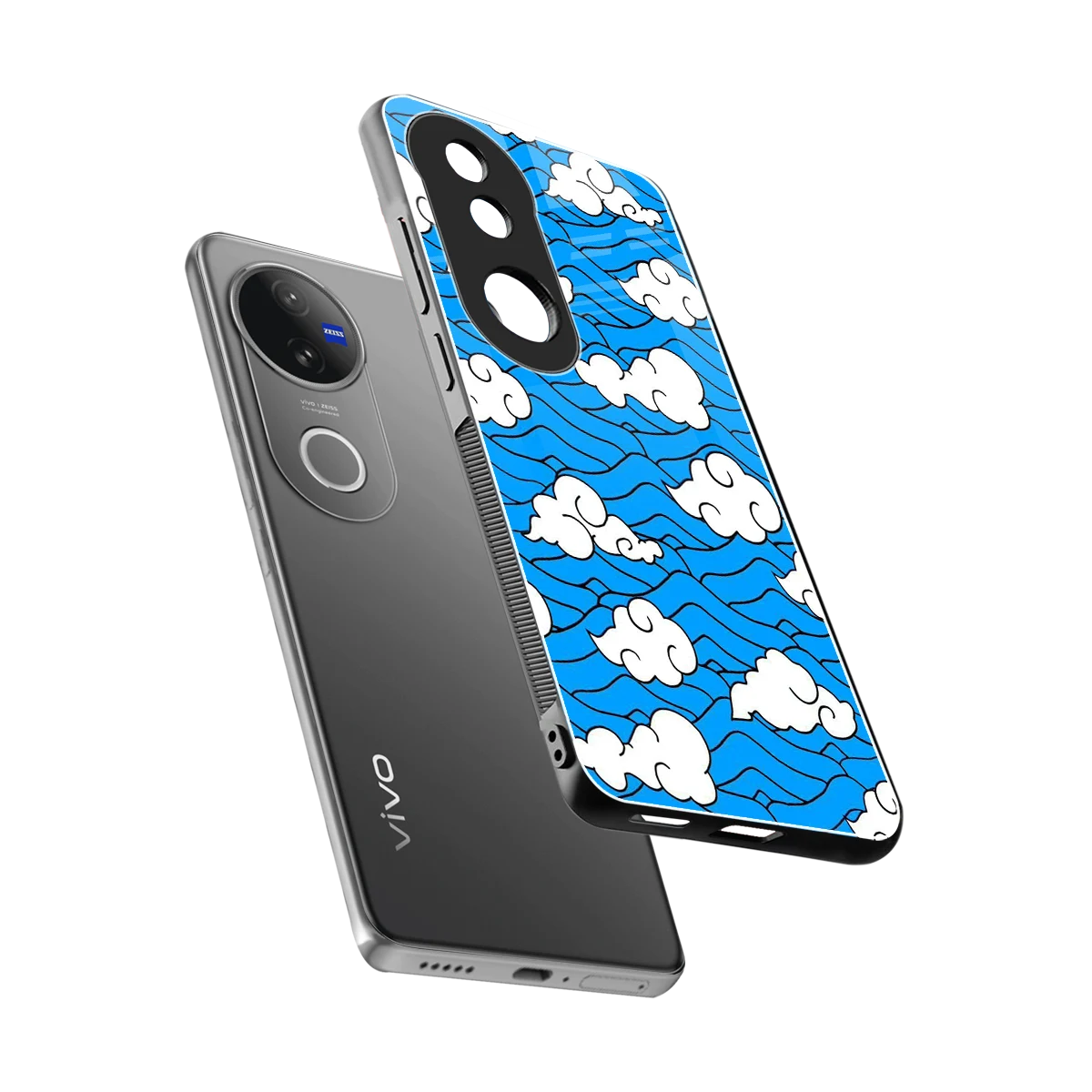 Azure Dreams sleek vivo v50 cover with tempered glass back and TPU edges