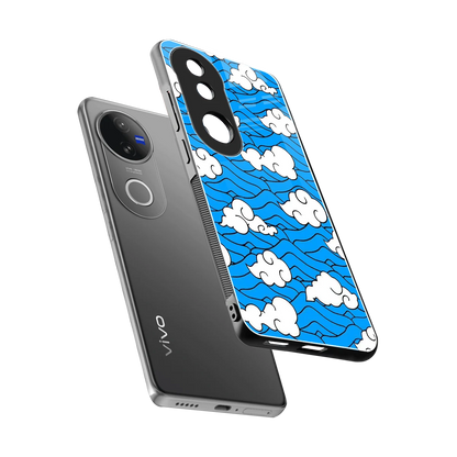 Azure Dreams sleek vivo v50 cover with tempered glass back and TPU edges