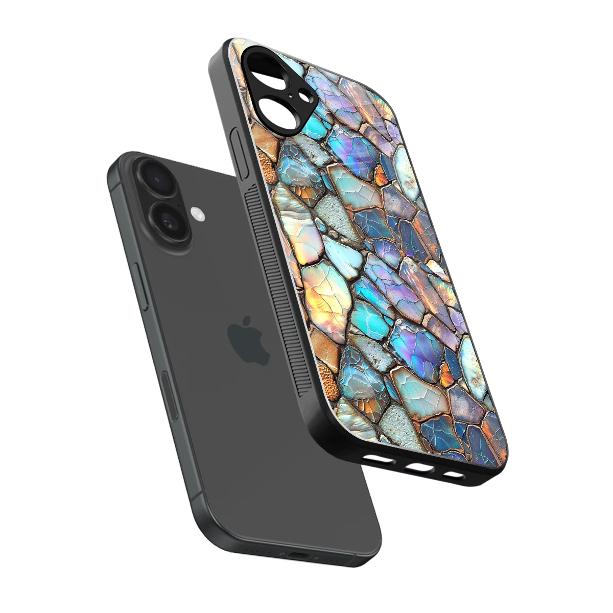 Azure Stone sleek iPhone 16 cover with tempered glass back and TPU edges