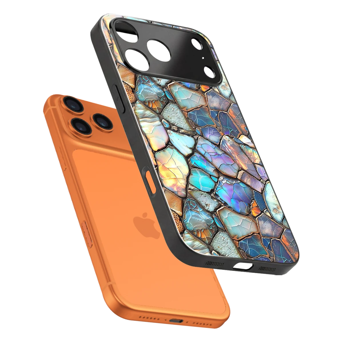 Azure Stone sleek iphone 17 pro cover with tempered glass back and TPU edges