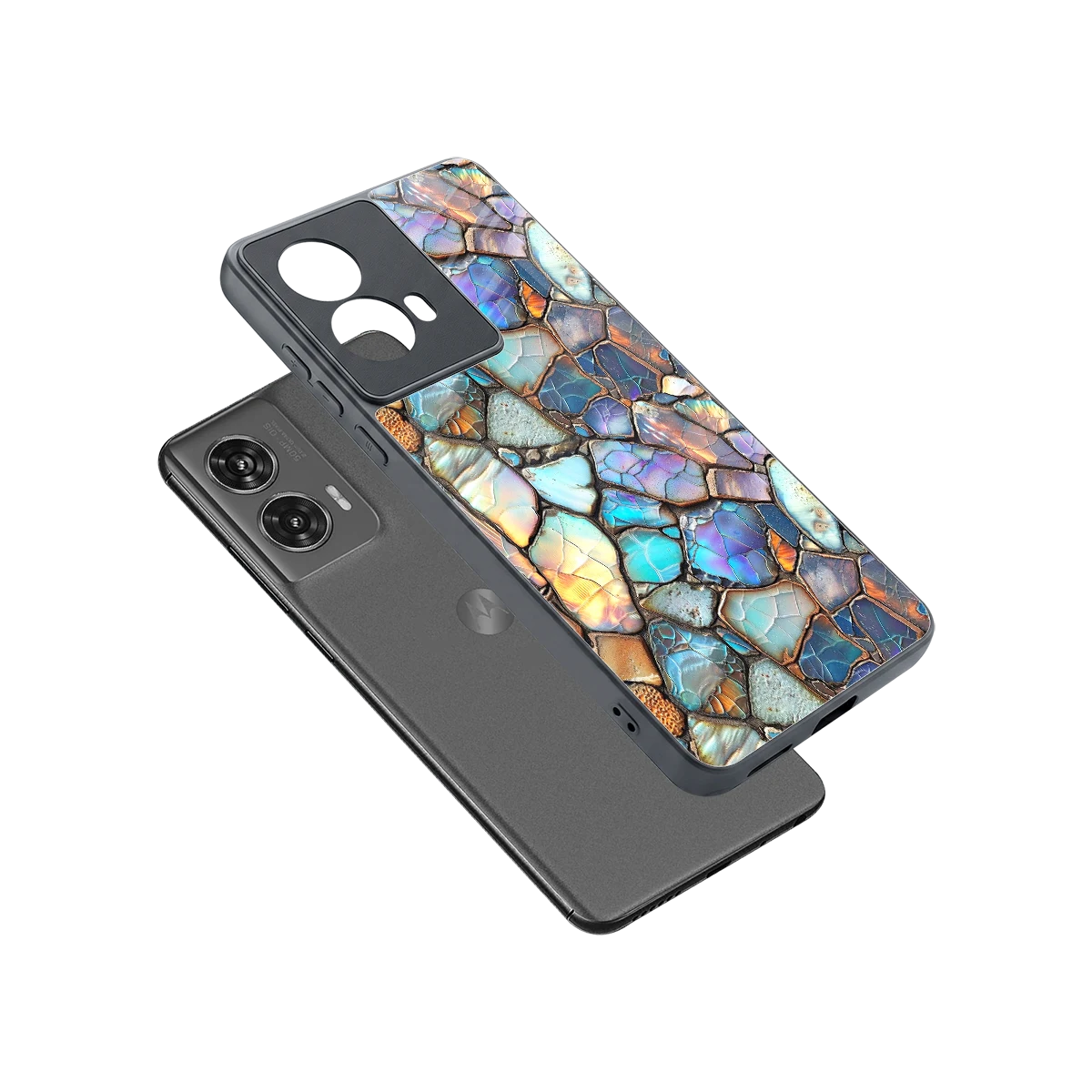 Azure Stone sleek motorola edge 50 fusion cover with tempered glass back and TPU edges