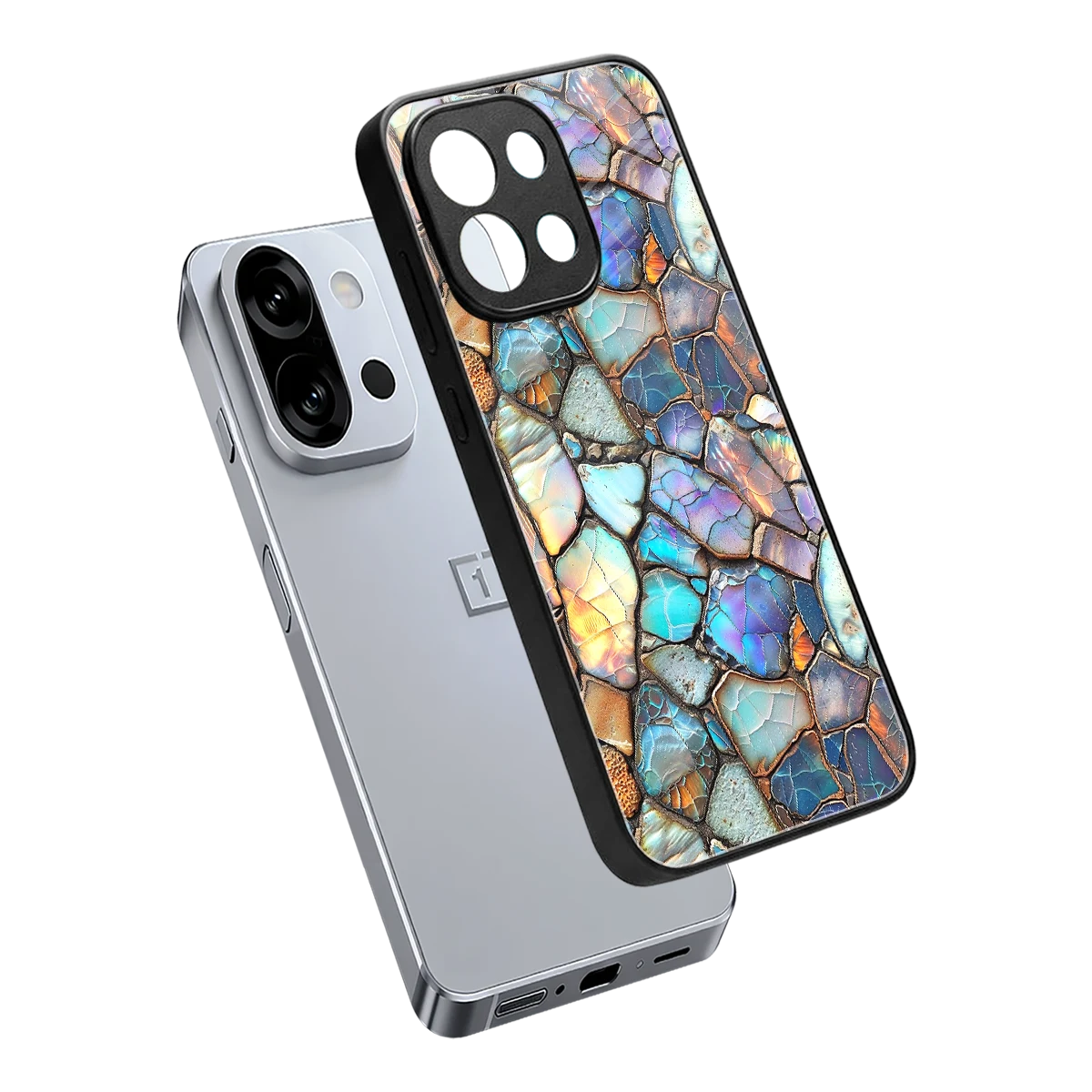 Azure Stone sleek oneplus 13s cover with tempered glass back and TPU edges