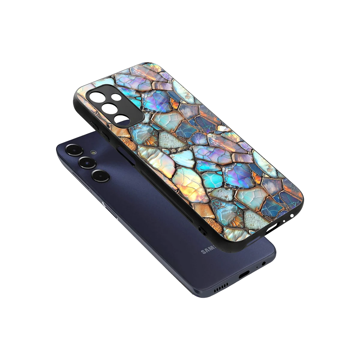 Azure Stone sleek samsung galaxy m14 5g cover with tempered glass back and TPU edges
