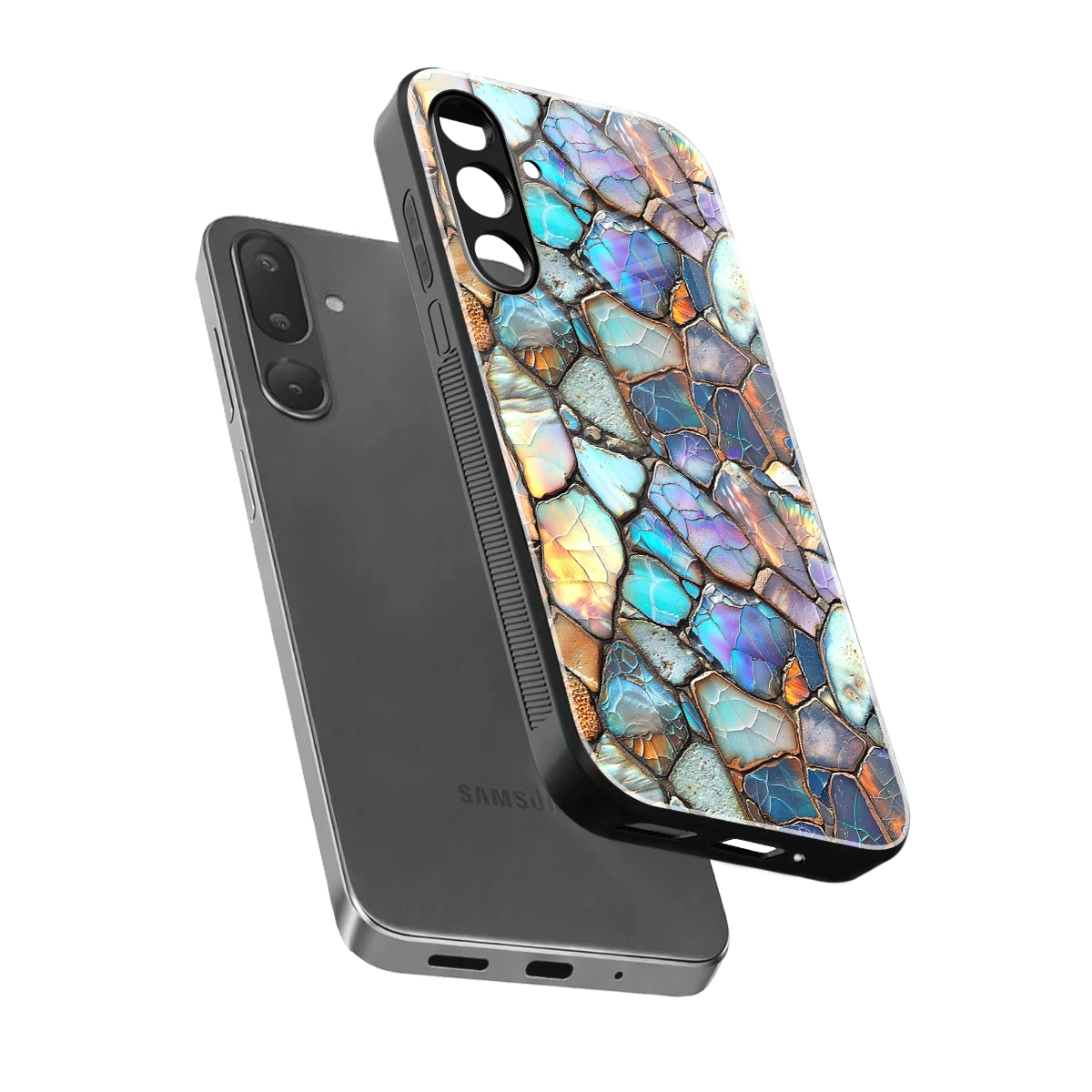 Azure Stone sleek samsung galaxy m56 5g cover with tempered glass back and TPU edges
