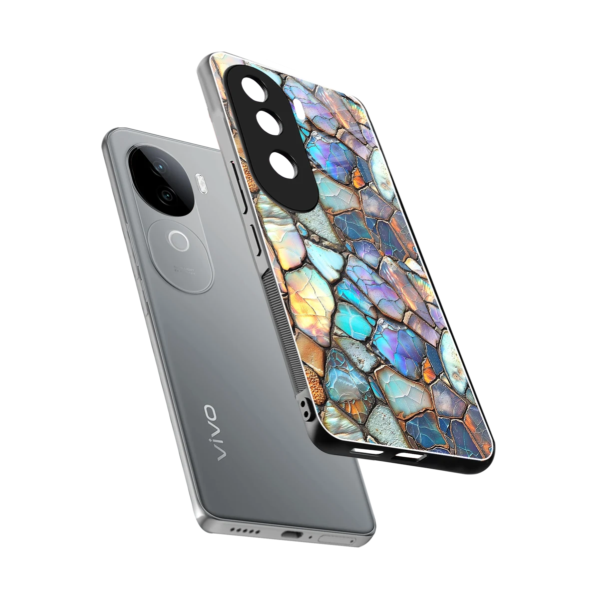 Azure Stone sleek vivo v40e cover with tempered glass back and TPU edges