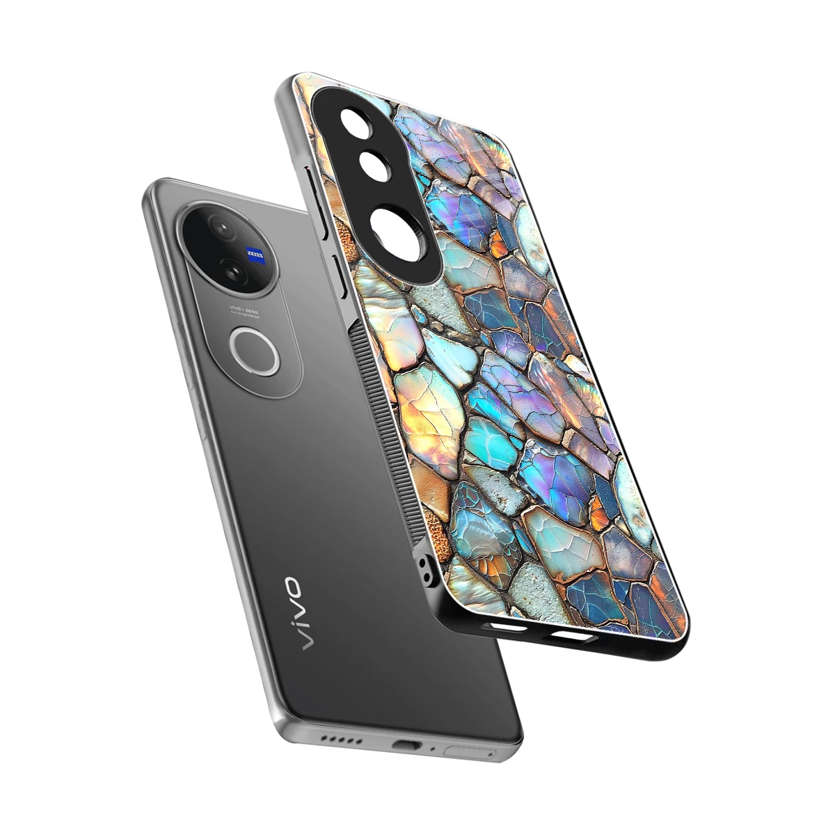Azure Stone sleek vivo v50 cover with tempered glass back and TPU edges