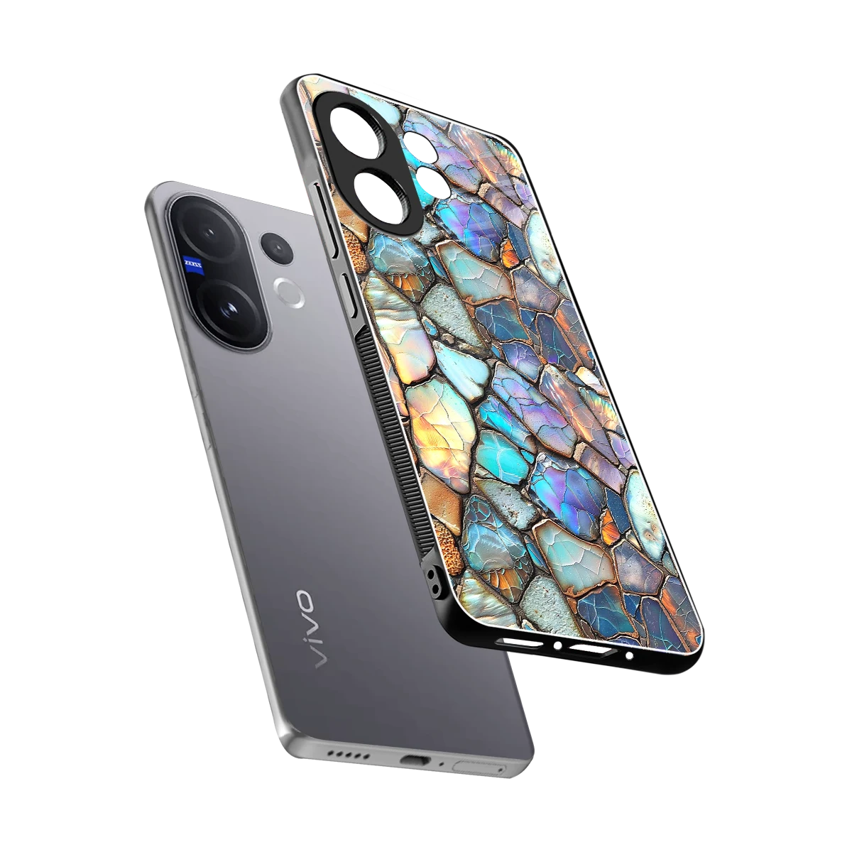 Azure Stone sleek vivo v60 cover with tempered glass back and TPU edges