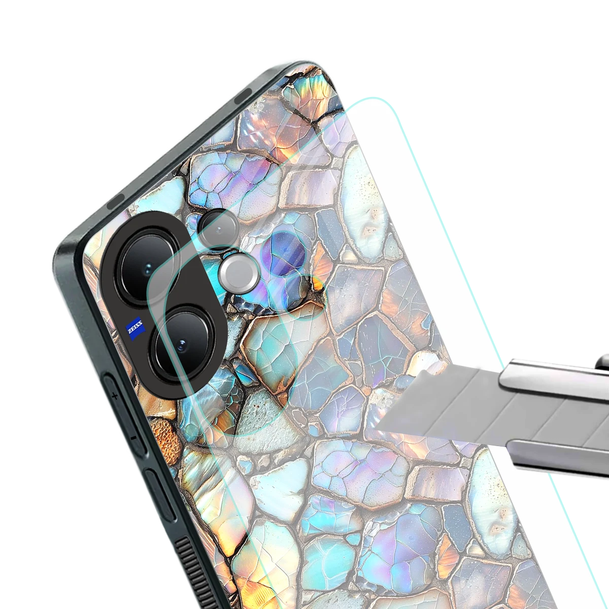 Azure Stone stylish phone case for vivo v60 | glossy glass and slim fit