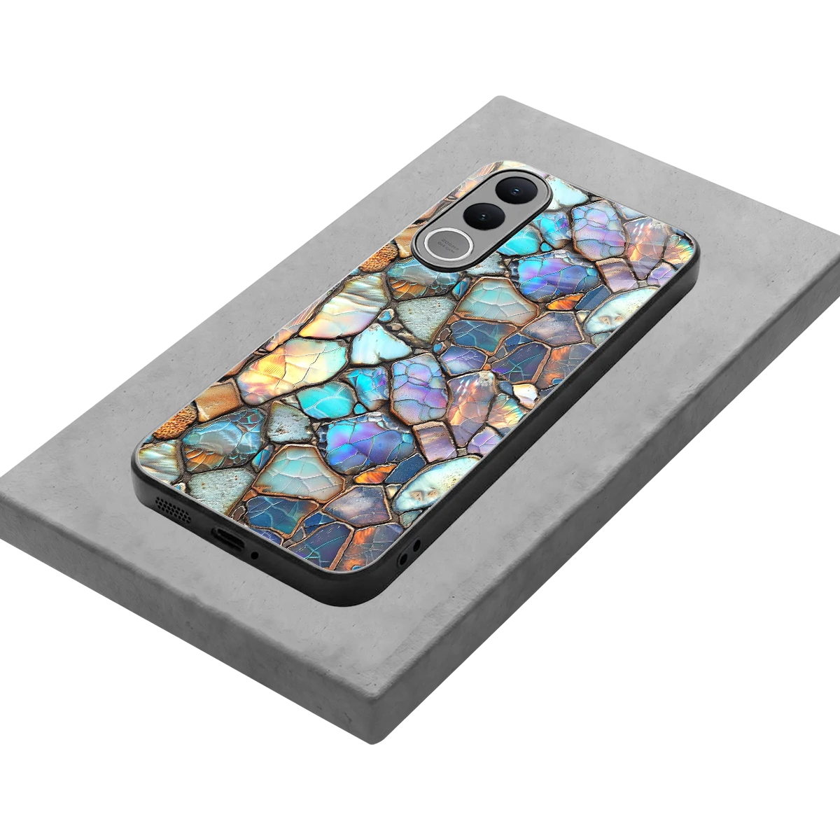 Azure Stone stylish phone case for vivo v70 fe | glossy glass and slim fit