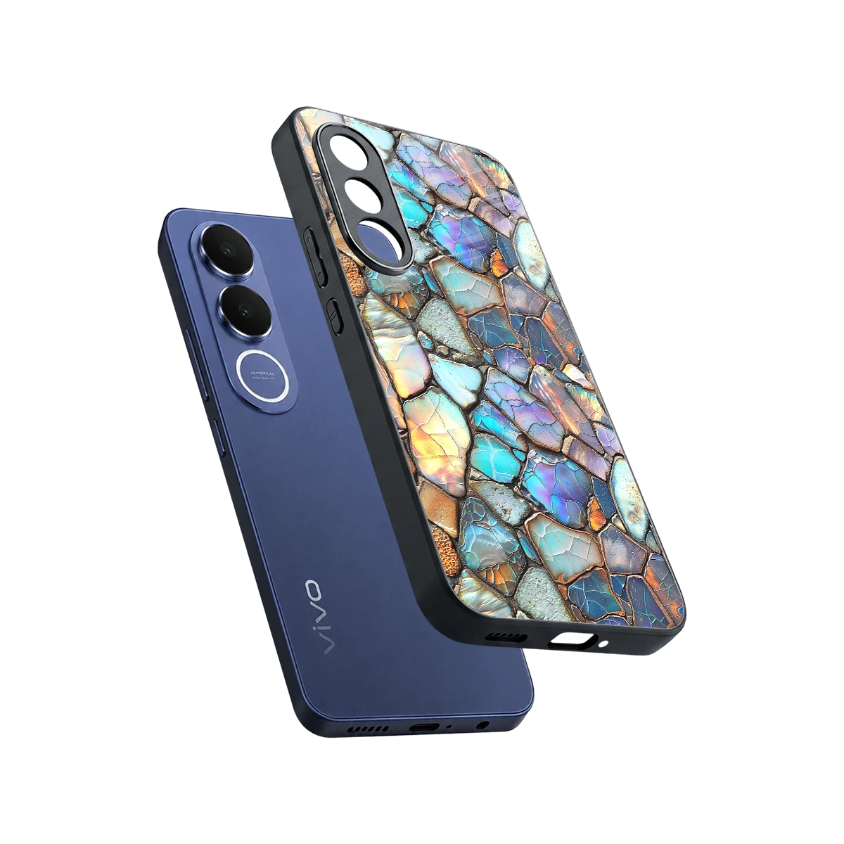 Azure Stone sleek vivo v70 fe cover with tempered glass back and TPU edges