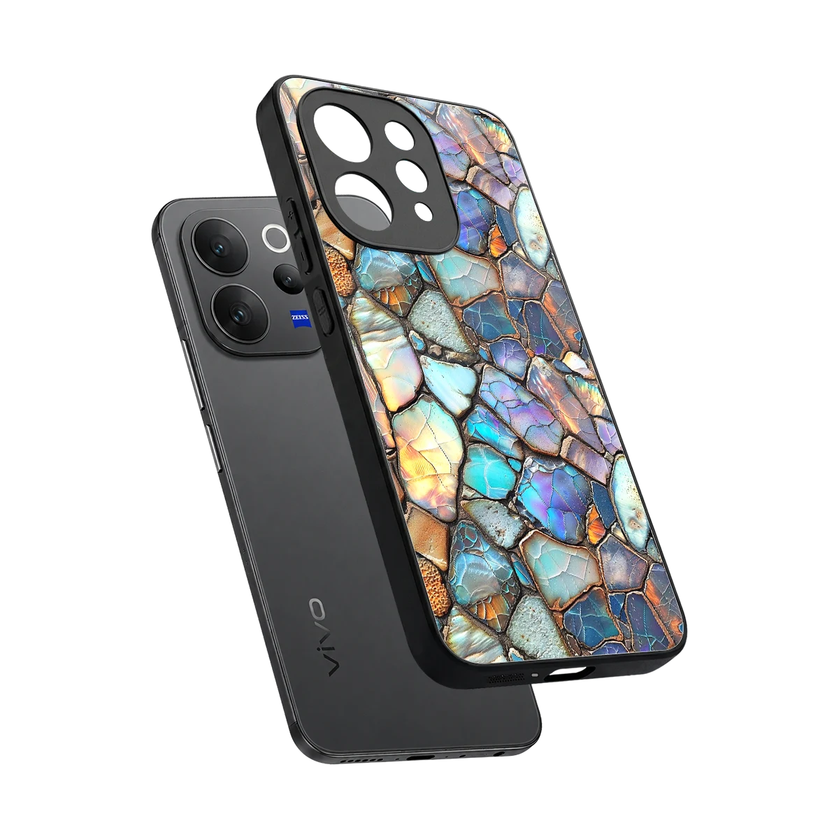 Azure Stone sleek vivo v70 elite cover with tempered glass back and TPU edges
