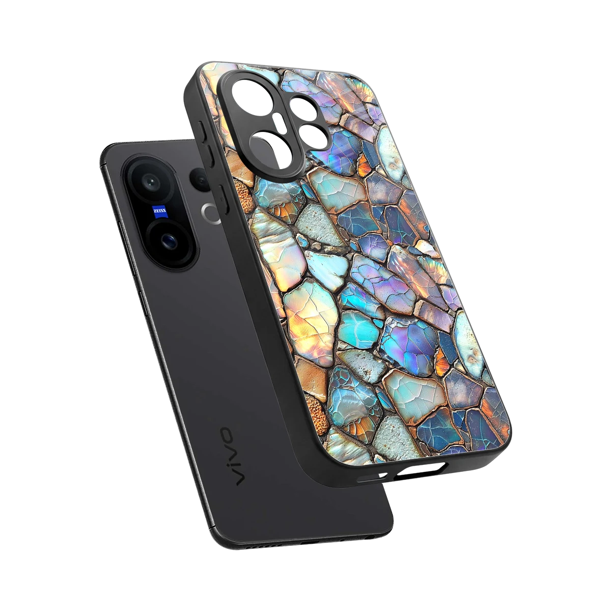 Azure Stone sleek vivo x200 fe cover with tempered glass back and TPU edges