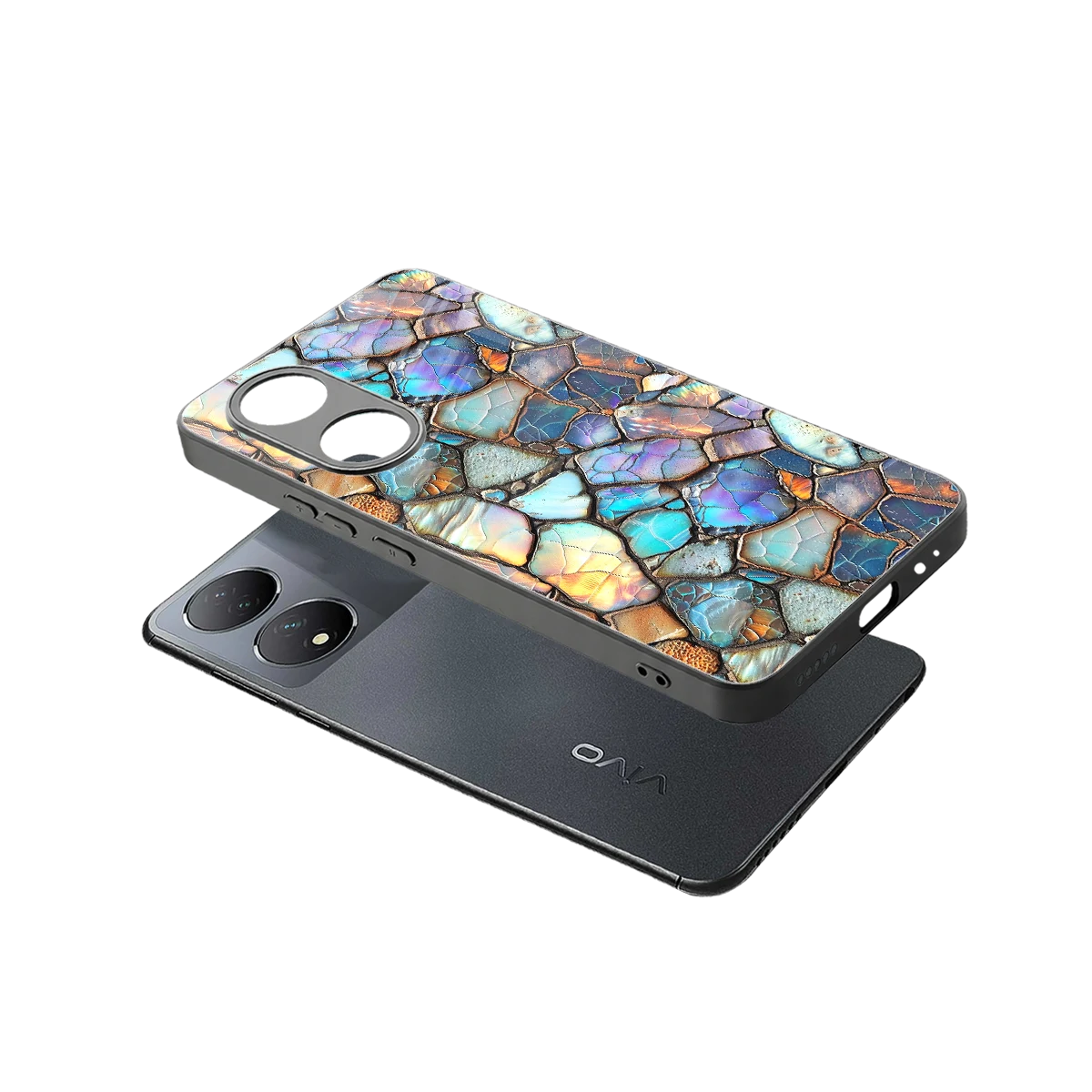 Azure Stone sleek Vivo-y100 cover with tempered glass back and TPU edges