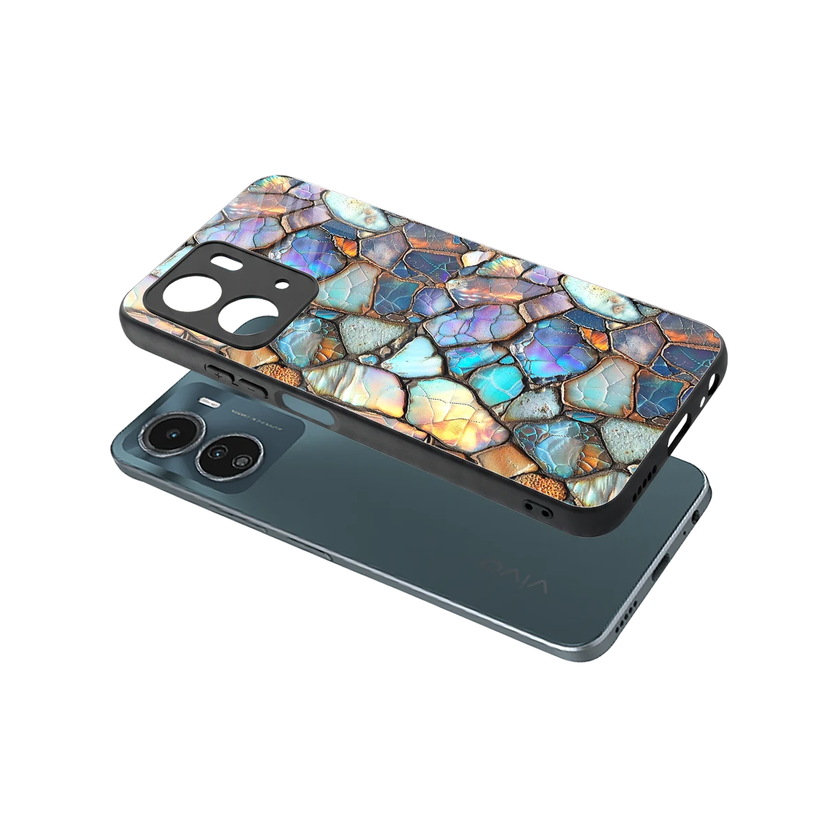 Azure Stone sleek vivo y16 cover with tempered glass back and TPU edges