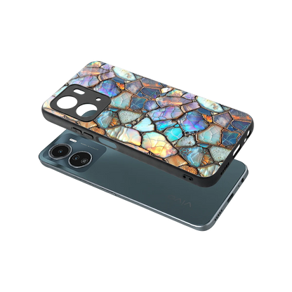 Azure Stone sleek vivo y16 cover with tempered glass back and TPU edges
