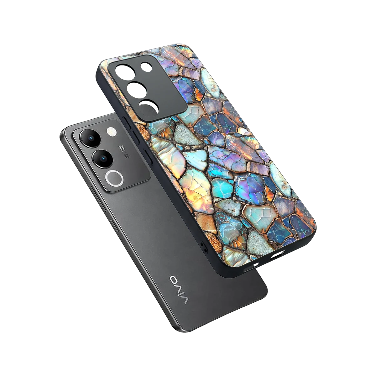 Azure Stone sleek vivo y200 5g cover with tempered glass back and TPU edges