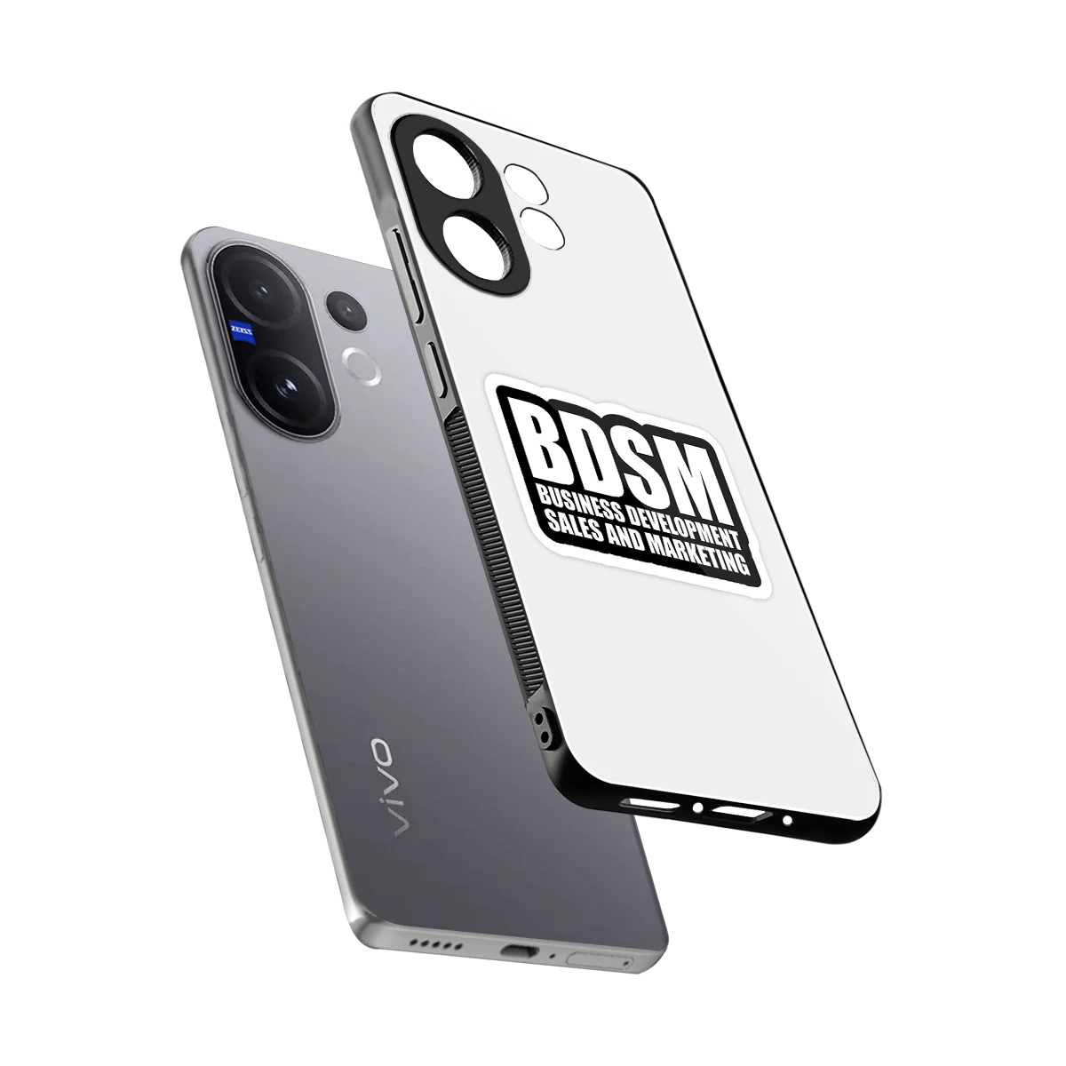BDSM sleek vivo v60 cover with tempered glass back and TPU edges