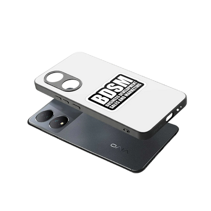 BDSM sleek Vivo-y100 cover with tempered glass back and TPU edges