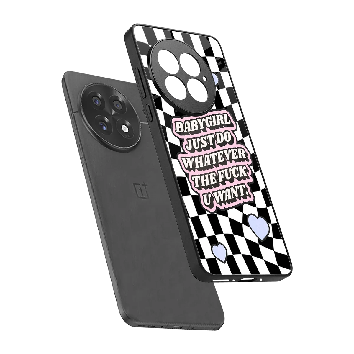 Babygirl sleek oneplus 13 cover with tempered glass back and TPU edges