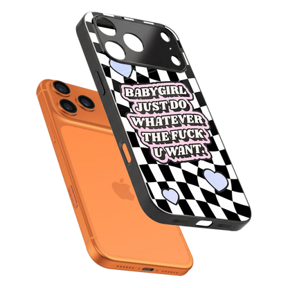 Babygirl sleek iphone 17 pro cover with tempered glass back and TPU edges