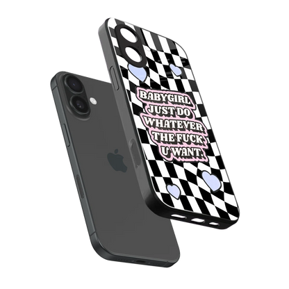 Babygirl sleek iphone 17 cover with tempered glass back and TPU edges