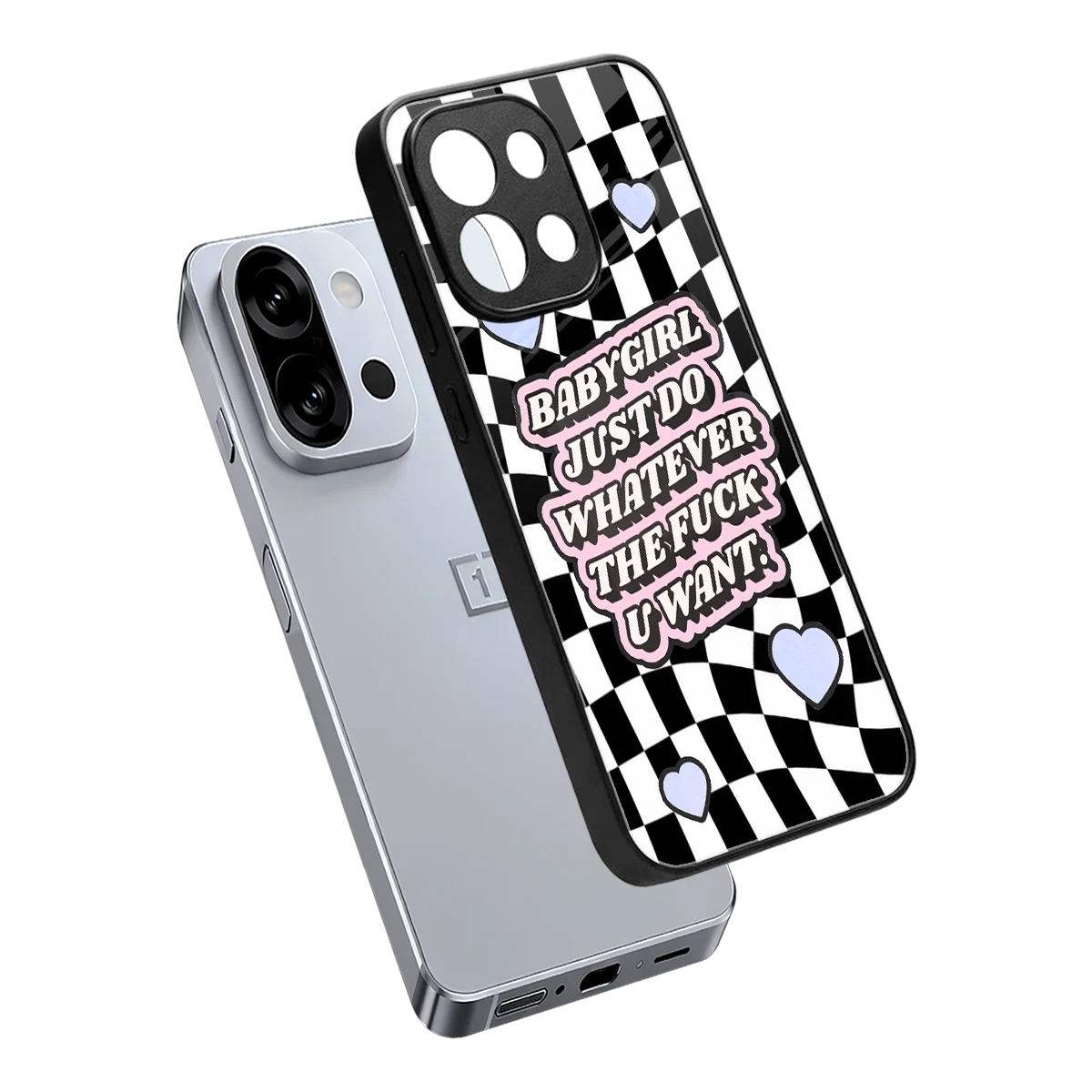 Babygirl sleek oneplus 13s cover with tempered glass back and TPU edges