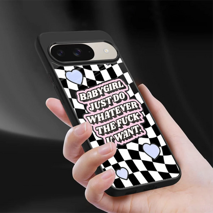 Babygirl sleek google pixel 9 cover with tempered glass back and TPU edges