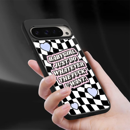 Babygirl sleek google pixel 9 pro cover with tempered glass back and TPU edges