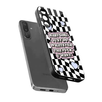 Babygirl sleek samsung galaxy m56 5g cover with tempered glass back and TPU edges