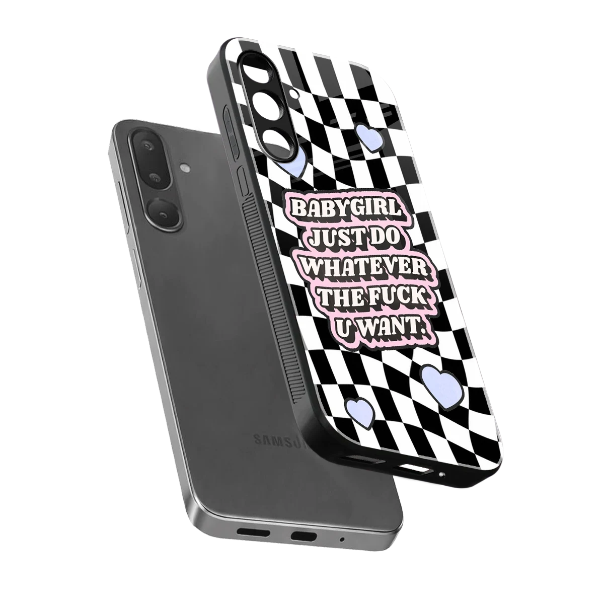 Babygirl sleek samsung galaxy m36 5g cover with tempered glass back and TPU edges