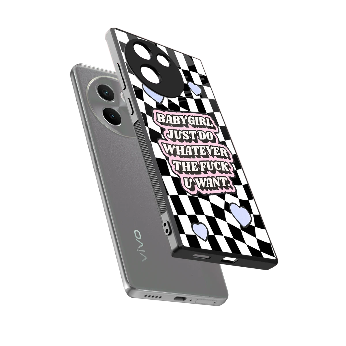 Babygirl sleek vivo v30e cover with tempered glass back and TPU edges