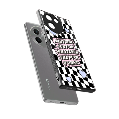 Babygirl sleek vivo v30e cover with tempered glass back and TPU edges