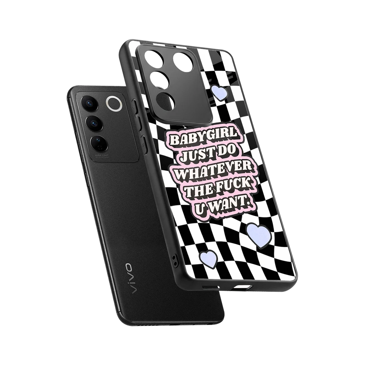 Babygirl sleek vivo v27 5g cover with tempered glass back and TPU edges
