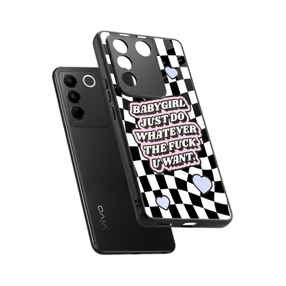 Babygirl sleek vivo v27 5g cover with tempered glass back and TPU edges