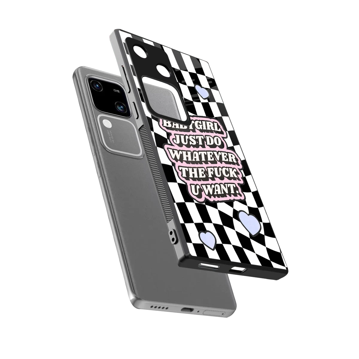 Babygirl sleek vivo v30 cover with tempered glass back and TPU edges