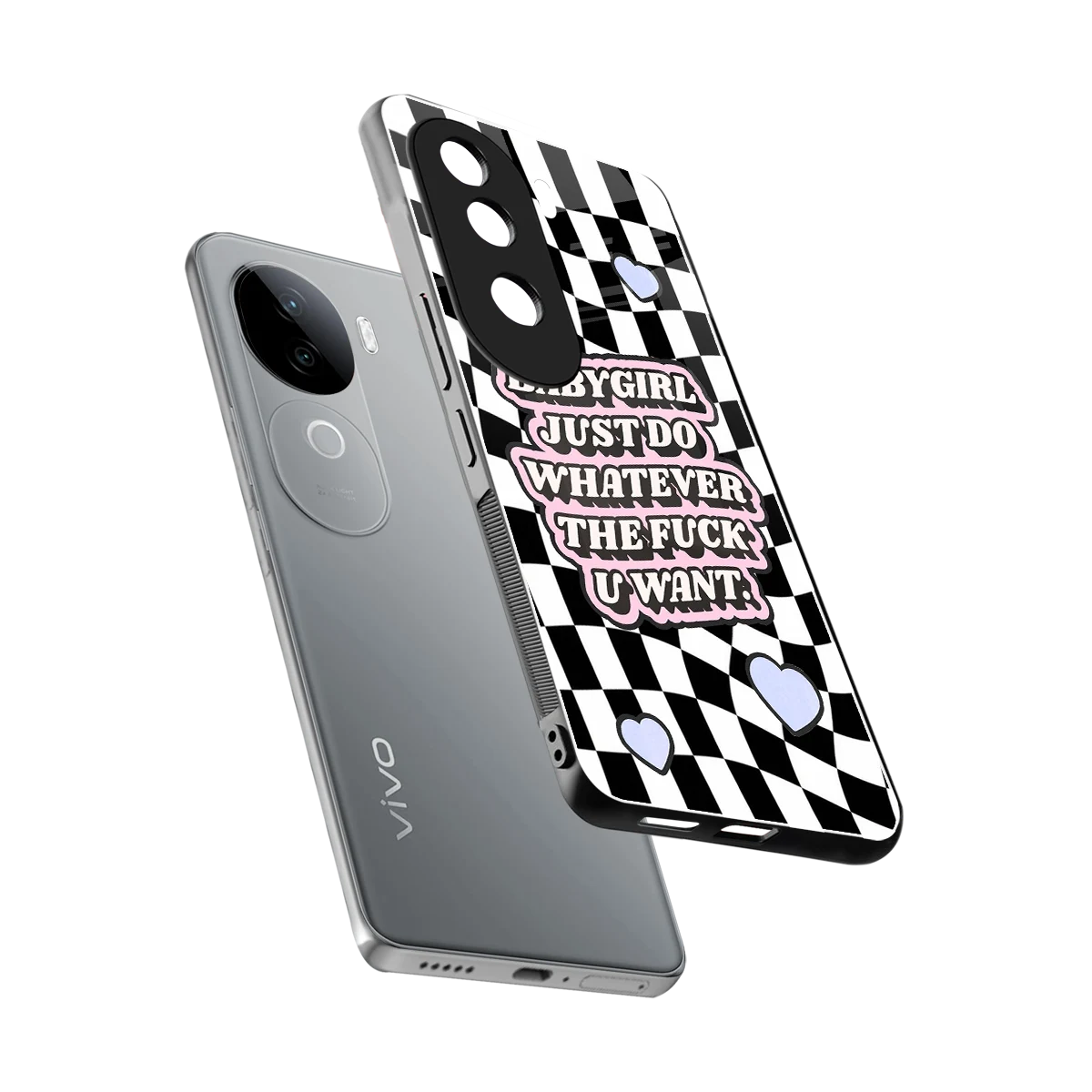 Babygirl sleek vivo v40e cover with tempered glass back and TPU edges