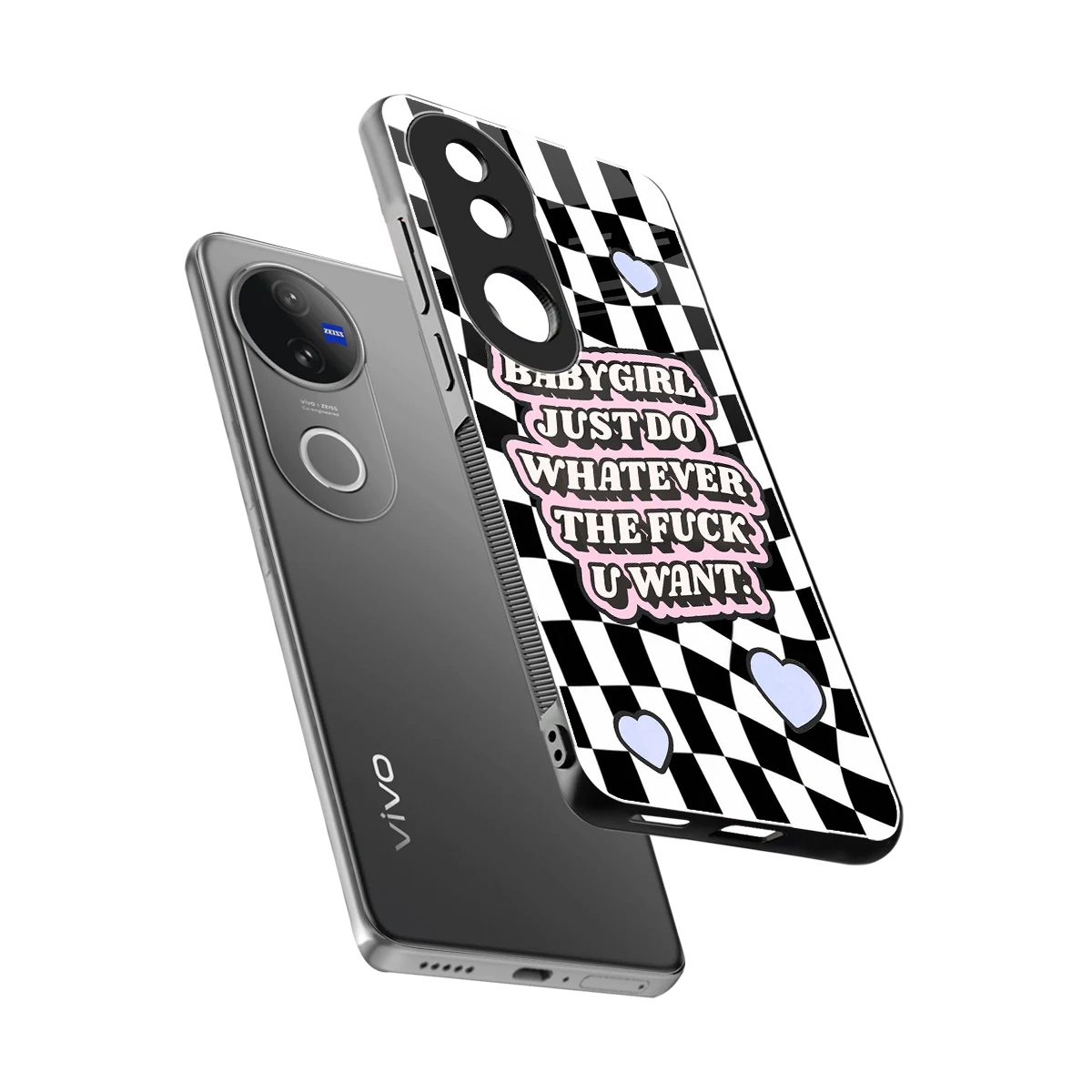 Babygirl sleek vivo v50 cover with tempered glass back and TPU edges