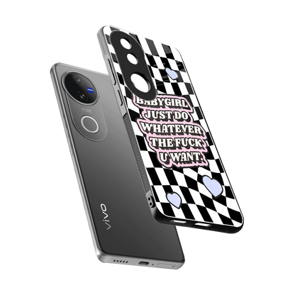 Babygirl sleek vivo v50 cover with tempered glass back and TPU edges