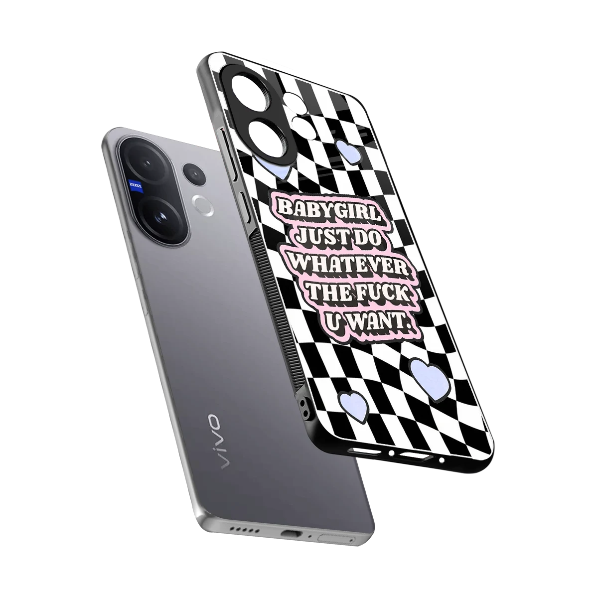 Babygirl sleek vivo v60 cover with tempered glass back and TPU edges