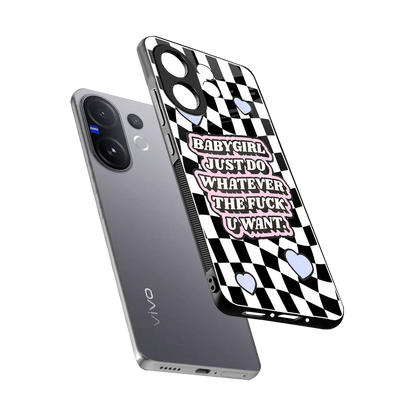 Babygirl sleek vivo v60 cover with tempered glass back and TPU edges