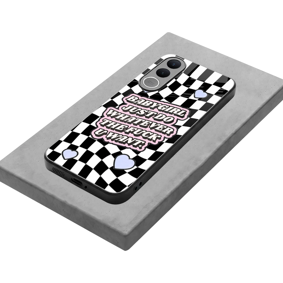 Babygirl stylish phone case for vivo v70 fe | glossy glass and slim fit