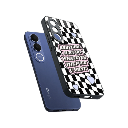 Babygirl sleek vivo v70 fe cover with tempered glass back and TPU edges