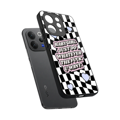 Babygirl sleek vivo v70 cover with tempered glass back and TPU edges